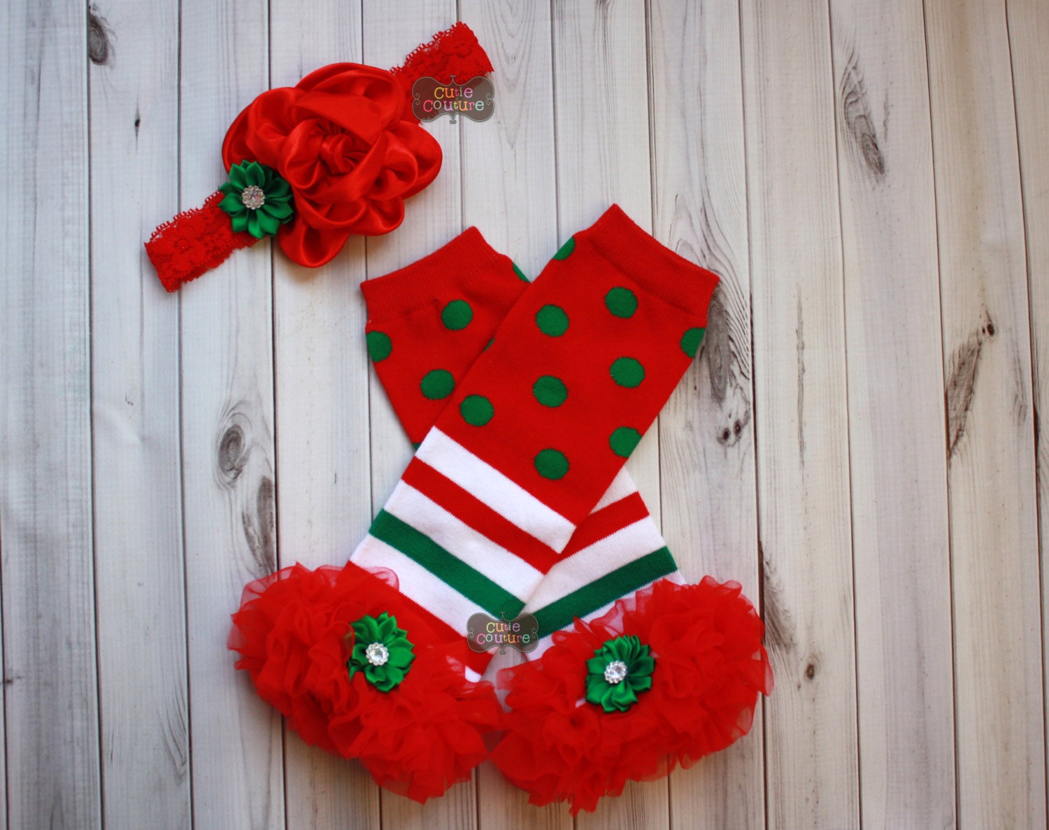 CHRISTMAS LEG WARMERS setRuffled Leg WarmersRed and White