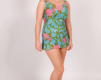 Rare blue & pink vintage Rose Marie Reid swimsuit bathing suit