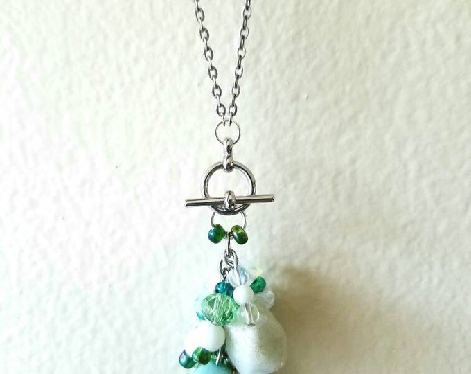 Interchangeable Green Mint Pale Sea Foam Green White Teal Cluster Toggle Pendant