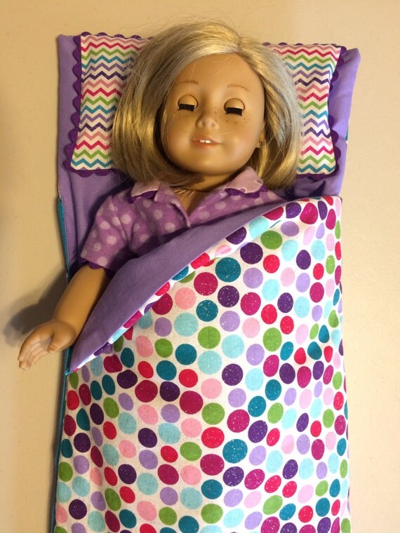 American Girl Doll Sleeping Bag purple chevron dots