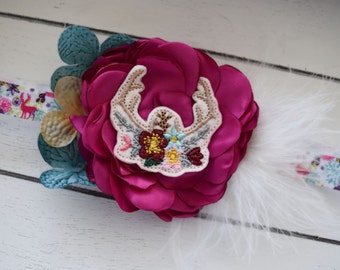 Hand Crafted Antler Headband - Whimsical Headband - Fawn Headband - Deer Headband - Christmas Reindeer Headband - Felt Headband - Feather