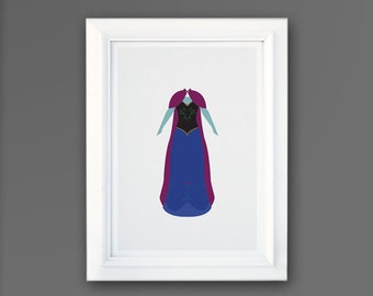 Disney Princess Dress, Disney Art, Frozen, Outfit of Anna, Disney minimalist posters, Disney Princess Prints, SS004