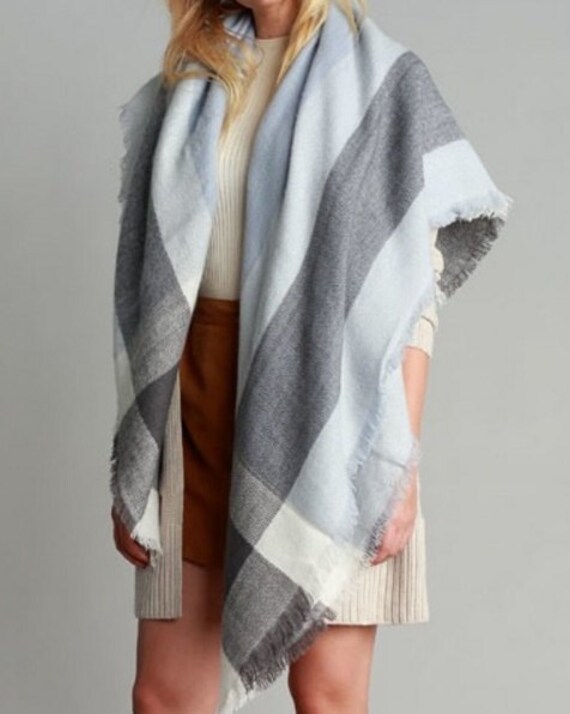 Gray Blanket Scarf Large Blanket Scarf Womens by Dailyaccessoriez