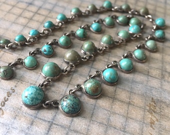 Vintage Turquoise Necklace | Sterling Silver Art Deco Vintage Wedding Prom Jewelry Deco Geometric