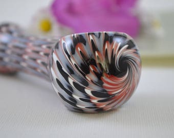 Glass Pipe, Spoon Pipe, Wrap and Rake Spoon Pipe, Red and Black Glass Pipe, Pipes, READY TO SHIP, Colorful Spoon Pipe