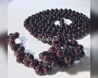 Natural Garnet Necklace Garnet Bead Necklace Long Stone Necklace Burgundy Necklace Knotted 60inches