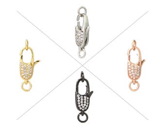 Clear CZ Pave Lobster Clasps, Pave Claw Clasp, Cubic Zircon Micro Pave on Both Sides, 18x9mm, Pkg of 1 Piece, CB15P
