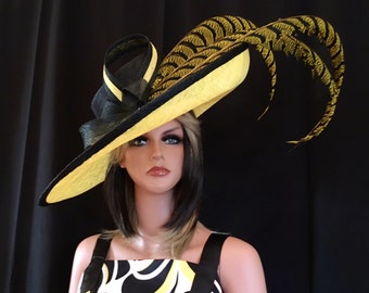 2017 follection.Yellow kentucky derby hat. Derby Hat. Formal hat. Del Mar , Royal Ascot hat. Women Couture hat for weddings, races, church