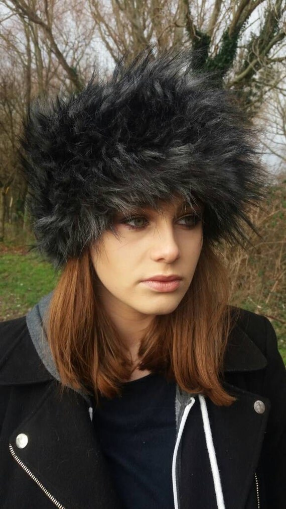 Black Wolf Faux Fur Russian Style Hat.