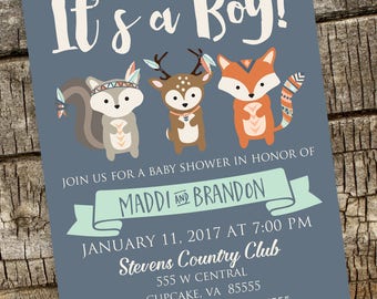 Boho Baby Shower Invitation, Fox Baby Shower Invitation, Woodland Baby Shower Invitation, Feathers Baby Shower Invitation, DIY 5x7 or 4x6