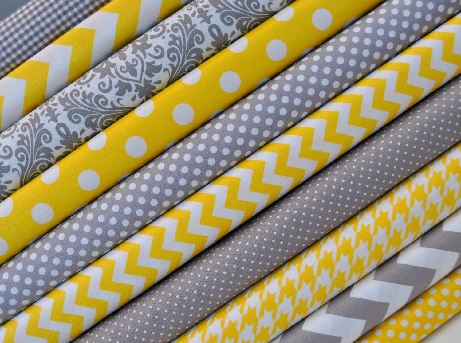 Yellow and Gray / Grey Fabric Bundle of Riley Blake Fabric
