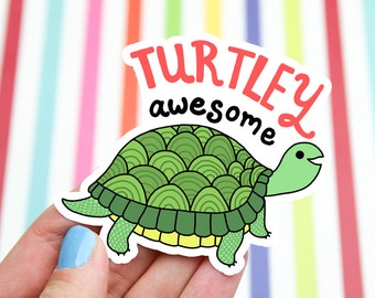 Turtle Sticker, Father's Day Gift, Awesome Decal, Dad, Turtle Decal, Green Turtle, Cute Stickers, Tortoise Sticker, Illustrated, Party Favor