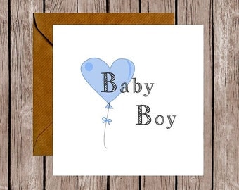 Balloon Baby Boy Card, New Baby Card, Baby Card, Unique Baby Card, Cute Baby Card,