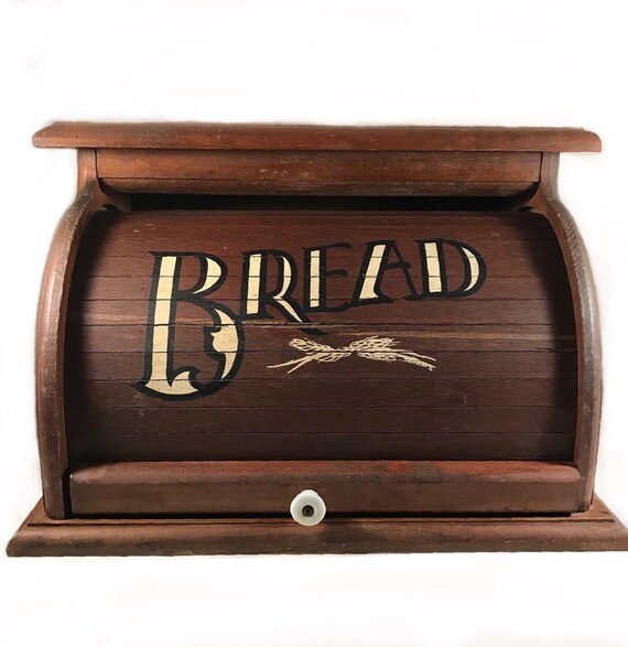 Wooden Bread Box Rustic Wood Roll Top Bread Box