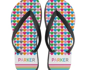 Girls Beach Sandals, Summer Sandals for Girls, Personalized Kids Flip Flops, Custom Heart Sandals