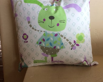 Bunny pillow cover, spring pillow cover, childrens pillow cover, accent pillow , throw pillow , decorative pillow cover . Sham.