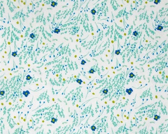 Teal Floral Flannel Fabric by the Yard, Quilt, Cotton, Baby, Nursery, Michael Miller, Blue, Yellow, Green, Small Print, Childrens, Craft