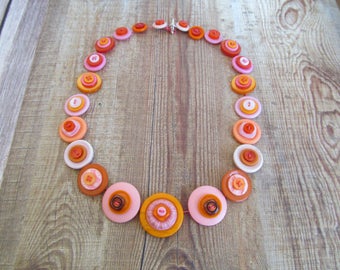 Button Necklace Orange and Pink Button Necklace Retro Vintage