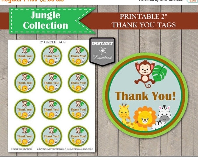 SALE INSTANT DOWNLOAD Jungle Animal 2" Thank You Tags / Favor Tags / Birthday / Baby Shower / Printable Diy / Jungle Collection / Item #1203