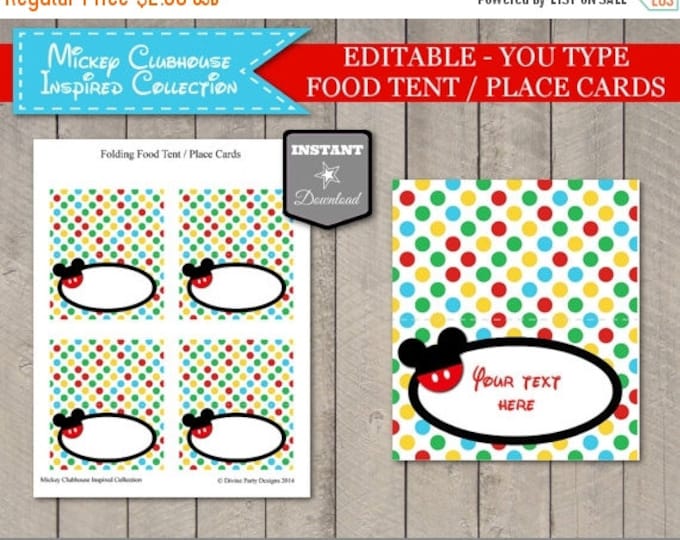 SALE INSTANT DOWNLOAD Mouse Clubhouse Printable Editable Food Tent Party Cards / Place Cards / Type Text / Clubhouse Collection / Item #163