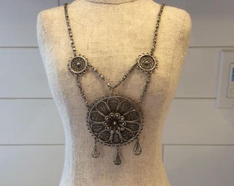 Antique sterling silver filigree festoon necklace