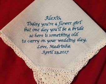 Flower Girl Handkerchief - Something Blue Handkerchief - Flower Gril Hankie - Junior Bridesmaid - Flower Girl Hankie - Flower Girl Gift