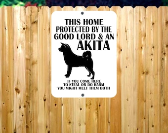 Dog Owner Metal Sign/Protected by Dog Metal Sign/Beware of Dog Sign/Akita Metal Sign/Home Protected by Dog/Dog Sign