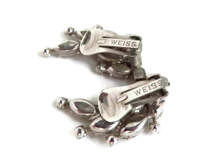 Vintage Weiss Navette and Round Rhinestone Curved Clip-on Earrings