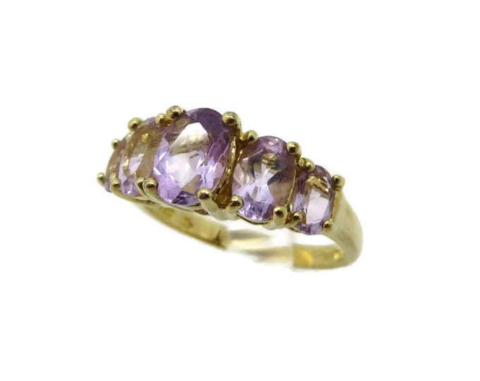 ON SALE! Amethyst Gold Plated Sterling Silver Ring, Vintage Multistone Ring, Size 7