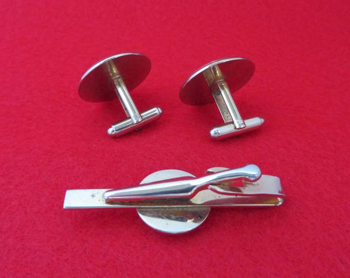 Vintage Cufflink Set - Monogrammed A Cufflink & Tie Bar, Mother of Pearl Gold Tone Men's Suit Accessory, Gift for Him, Gift Boxed