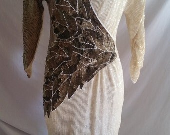 Vintage cream bronze and white sequin dress size 12