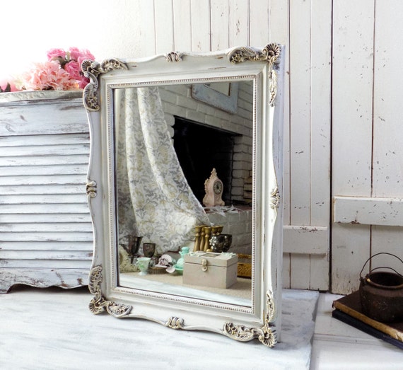White Ornate Large Mirror Farmhouse Antique White Mirror