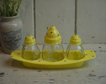 Vintage Cruet Set - Lemon and Grey Polka Dot - West German