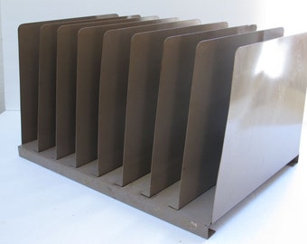 Metal file rack Industrial file holder Retro home office decor Office Filing Industrial Metal Shelf Metal Filing Unit Buff Brown Steel Desk