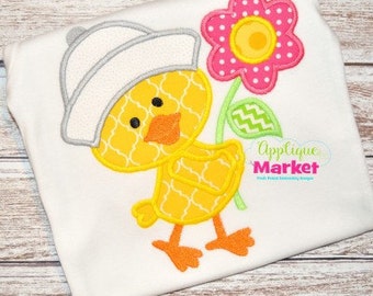 Personalized Easter Chick with Flowers Applique Shirt or Onesie Girl or Boy