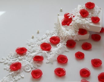 Red Fabric Flowers -Fabric Flowers -Mini Flowers -Chiffon Flower Appliques -Artificial Flowers -3D Appliques -Flower Decorations