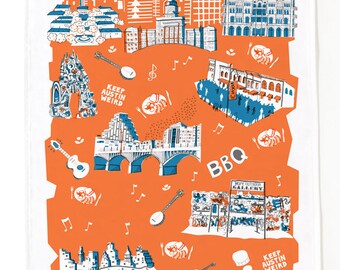 Austin Tea Towel-Home Goods-Kitchen-Blue-Orange-Grey-17 x 28