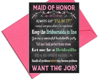 Maid of Honor Card Will You Be My Maid of Honor Job Description for Maid of Honor