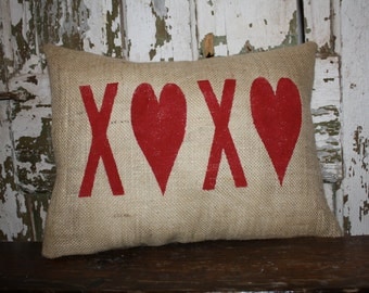 Valentine Pillow, Valentine, Burlap, Canvas Pillow Cover, Throw Pillow