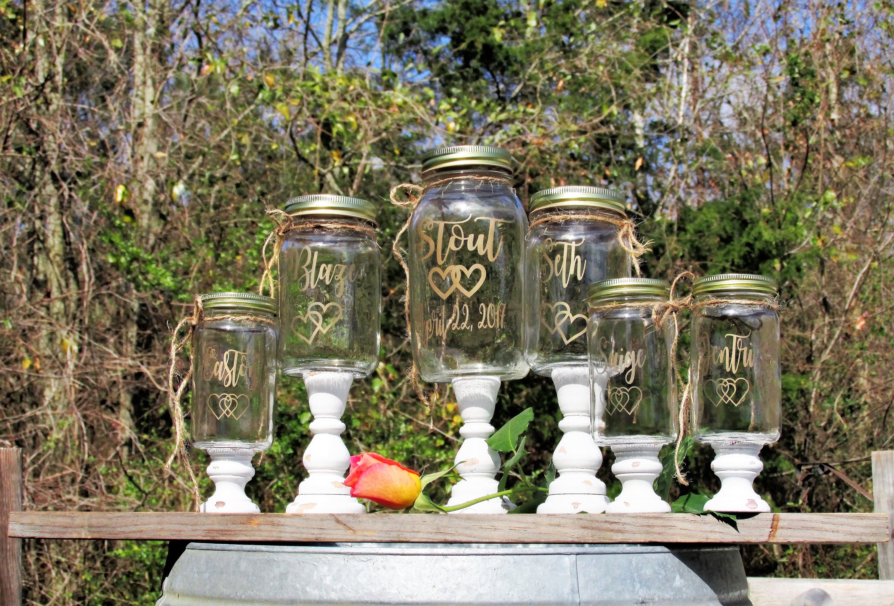 Unity Sand Set Painted Personalized Mason Jars Blended Family