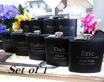 Custom Groomsman Gifts, Personalized Flasks, Gifts for Groomsmen, Best Man Gift, Set of 1, Black and Silver Wedding, Groomsman Gift Flask