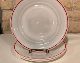 3 Vintage Hazel Atlas Moderntone Platonite Red Stripe Plates