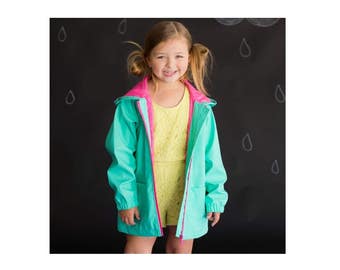 Girls Rain Jacket - Monogram Rain Jacket - Mint Jacket - Personalized jacket - Full Zip raincoat
