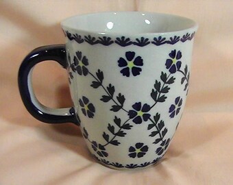 Vintage Boleslawiec Mug, Polish Pottery, Boleslawiec Ceramic, Blue and White Mug, Collectible Mug, Handmade, Made in Poland