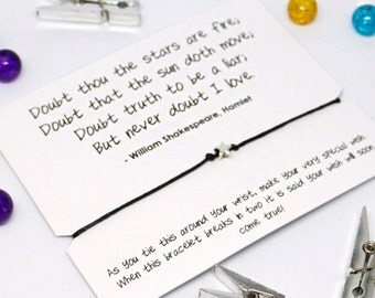 Shakespeare Hamlet love Friendship Bracelet, wish bracelet, Shakespeare gift, Shakespeare jewellery, LDR gift, romantic gift, star bracelet