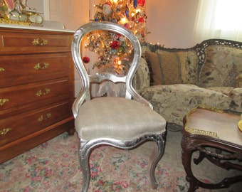 VICTORIAN SILVER LEAF Vanity or Desk Chair