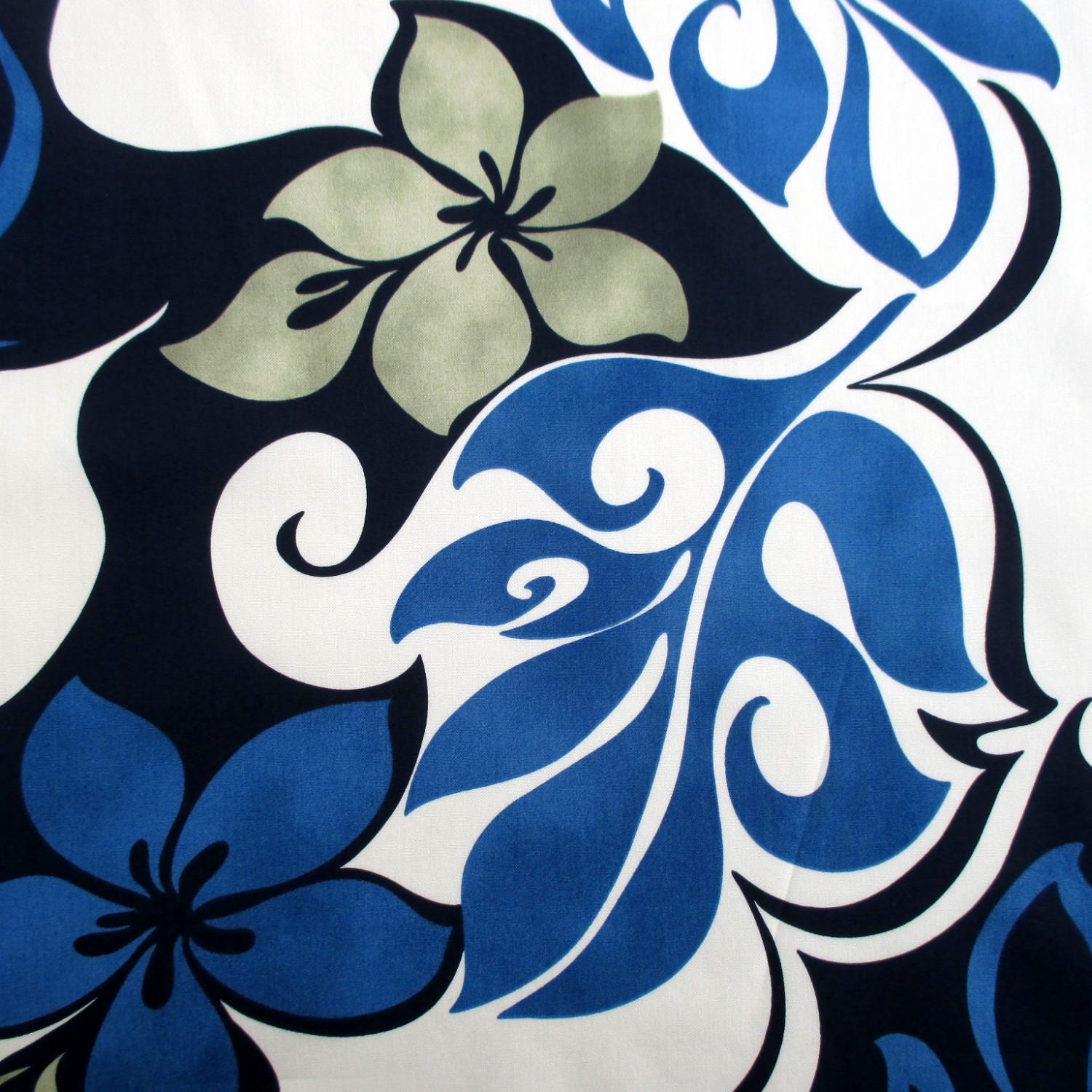 Fabric, Hawaiian Island Luau Leaves in Blue, Large Print Tropical