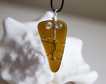 Brown Sea Glass Wire Wrapped Pendant