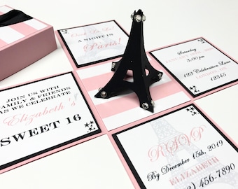 Paris Themed Invitations Paris Invitation Sweet 16 Exploding Box Exploding Boxes Sweet 16 Party Sweet 16 Invitations Paris Invitation