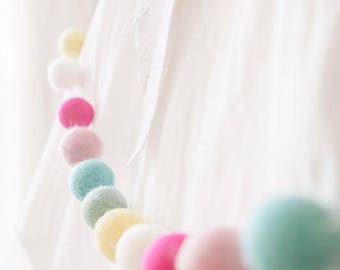 Dippin Dots -Spring Felt Ball Garland -Wool Felt Poms -Felt Ball Garland - Felt pom pom garland - Banner, Bunting, Garland - Mantel Decor